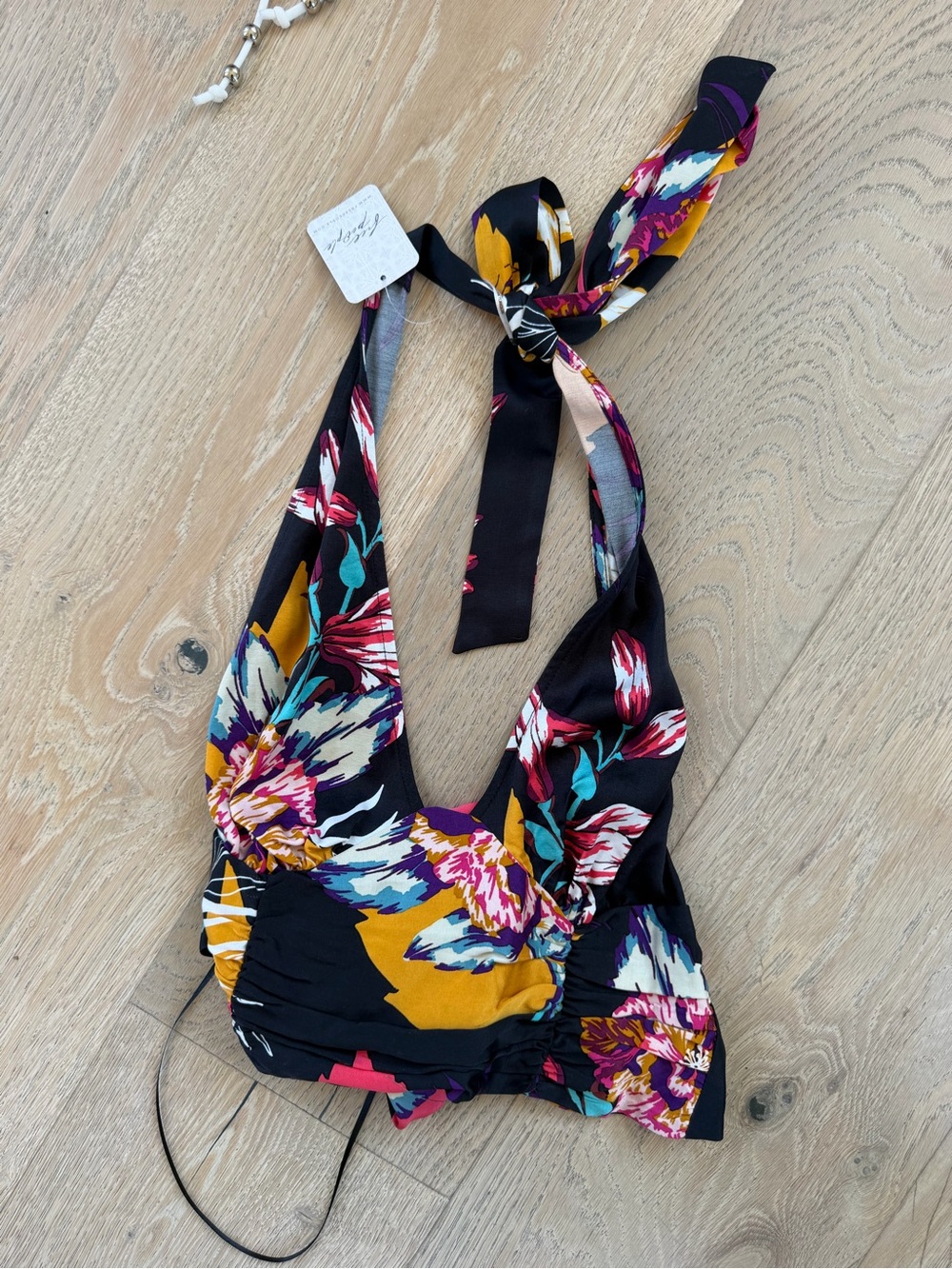 BRAND NWT Free People Black Floral Halter Tank Top